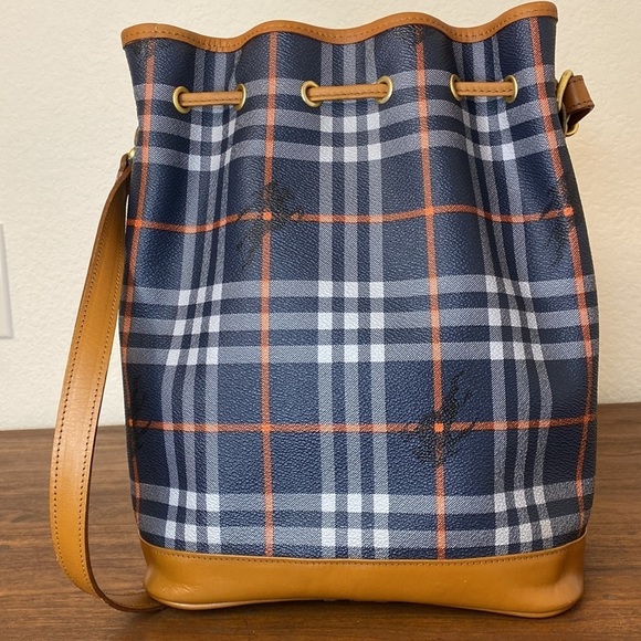 Burberry Bucket Bag coated canvas navy blue Haymarket pattern - Picture 8 of 14